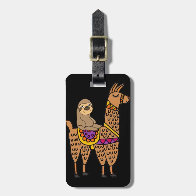 Cool Funny Sloth Riding Llama Luggage Tag (Front Vertical)