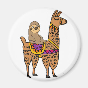 Cool Funny Sloth Riding Llama Magnet