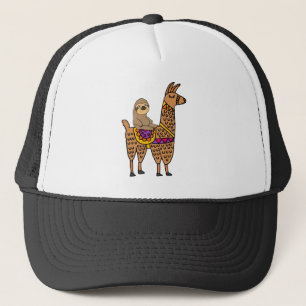 Cool Funny Sloth Riding Llama Trucker Hat