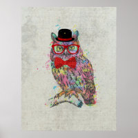 Cool funny trendy colourful watercolours owl