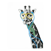 Cool funny trendy giraffe with glasses, earphones