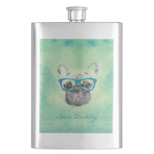 Cool funny trendy vintage French bulldog puppy Hip Flask
