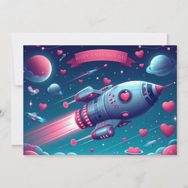 Cool/futuristic spaceship valentine's day holiday card (Front)