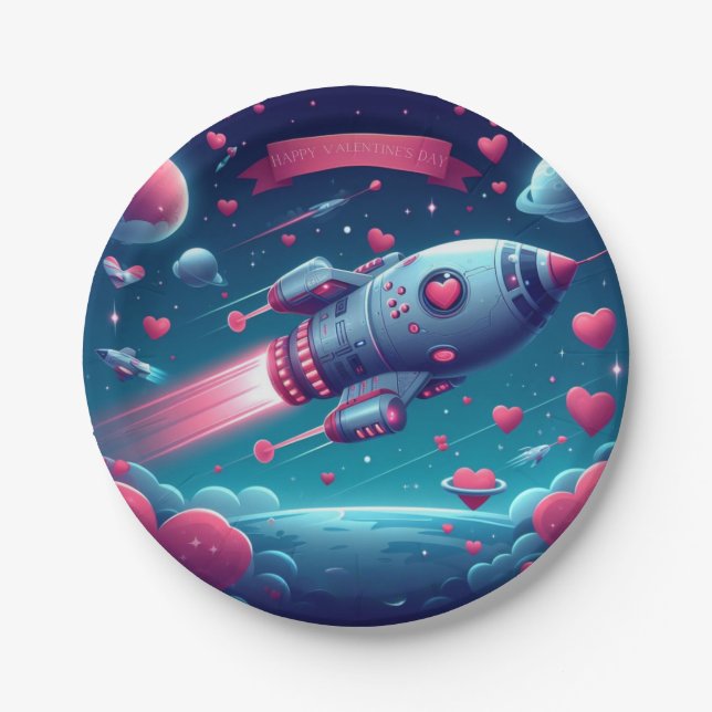 Cool/futuristic spaceship valentine's day paper plate (Front)