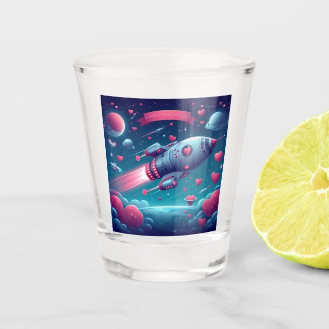 Cool/futuristic spaceship valentine's day shot glass (Front)
