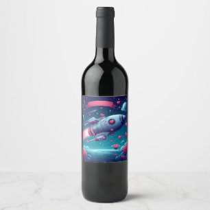 Cool/futuristic spaceship valentine's day wine label