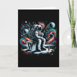 Cool Galaxy Ice Fisherman Astronaut On Ice Fishing Card