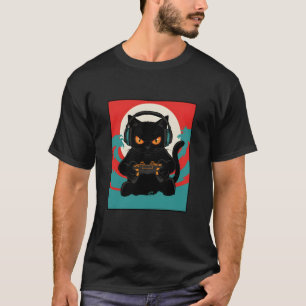 Cool Gamer Cat Dark Fantasy Retro Console Vibes T-Shirt