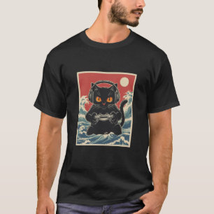 Cool Gamer Cat Dark Fantasy Retro Console Vibes T-Shirt