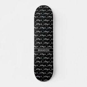 Cool Gamer Custom Black Gaming Pattern Skateboard