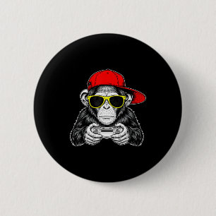 Cool Gamer Monkey With Controller Funny Gaming Vid 6 Cm Round Badge