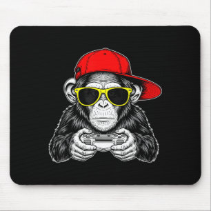 Cool Gamer Monkey With Controller Funny Gaming Vid Mouse Pad