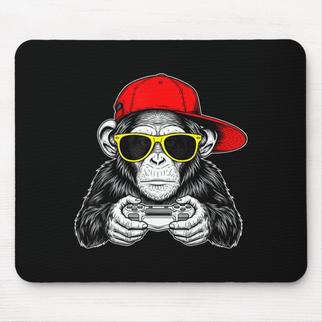 Cool Gamer Monkey With Controller Funny Gaming Vid Mouse Pad (Front)