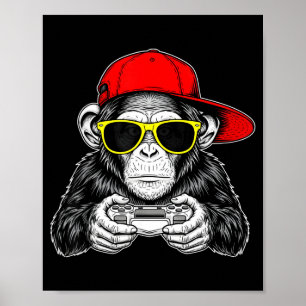 Cool Gamer Monkey With Controller Funny Gaming Vid Poster