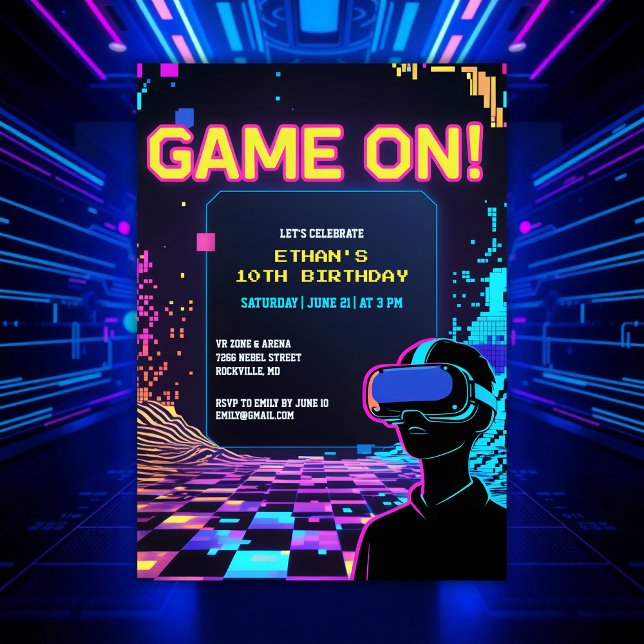 Cool Gamer Party Glitch Theme VR Birthday Invitation (Cool Gamer Party Glitch Theme VR Birthday Invitation)