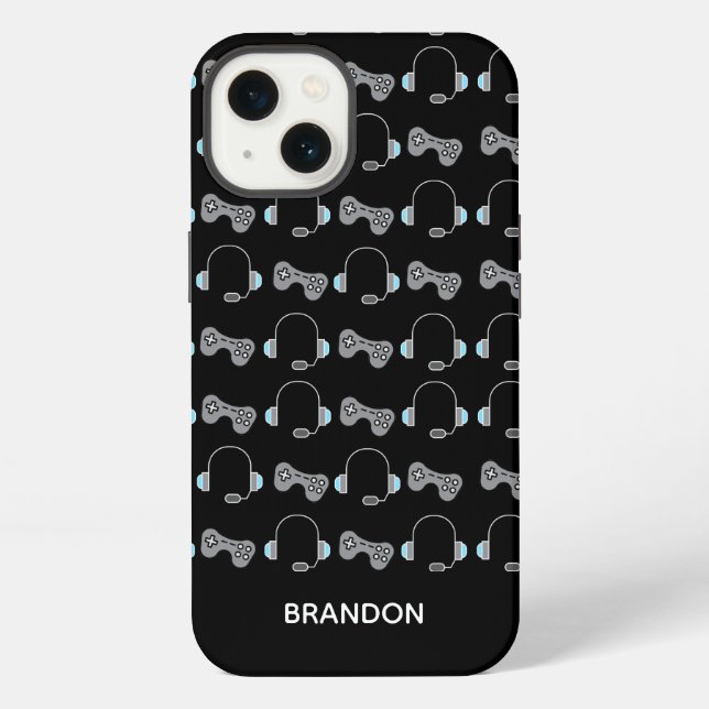 Cool Gamer Personalised Gaming Pattern Black iPhone Case (Back)