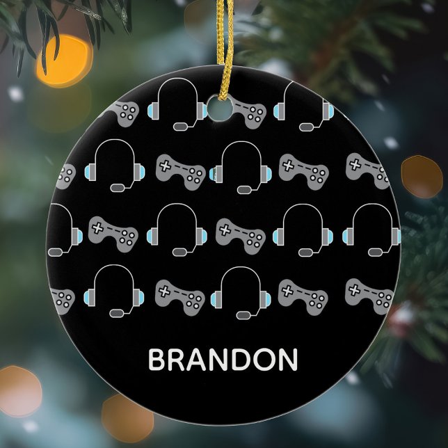 Cool Gamer Personalised Gaming Pattern Christmas Ceramic Tree Decoration (Creator Uploaded)