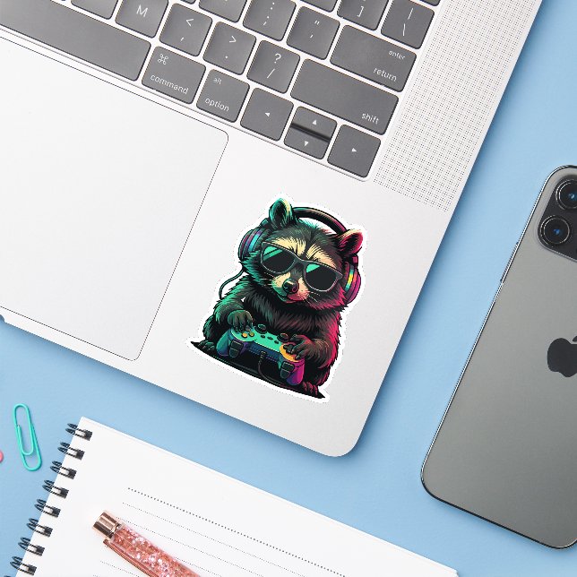 Cool Gamer Racoon — Headphones and Controller (Laptop w/ iPhone)