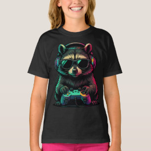 Cool Gamer Racoon — Headphones and Controller T-Shirt