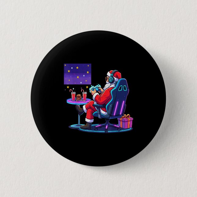 Cool Gamer Santa Playing Games Christmas Boys Styl 6 Cm Round Badge (Front)