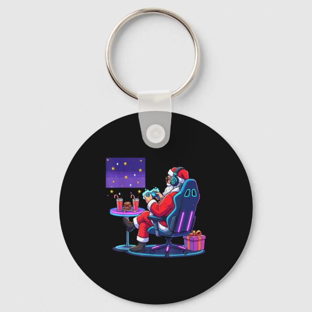 Cool Gamer Santa Playing Games Christmas Boys Styl Key Ring (Front)