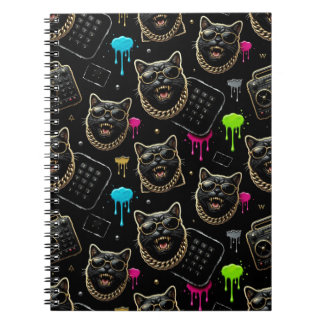 Cool Gangster Cat Neon Graffiti Streetwear Aesthet Notebook