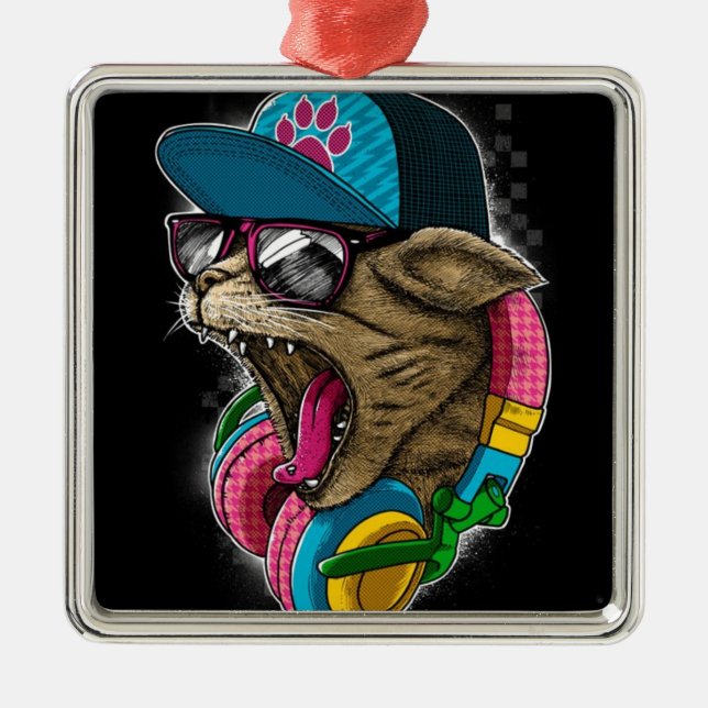 cool gangster rapping cat. metal tree decoration (Front)