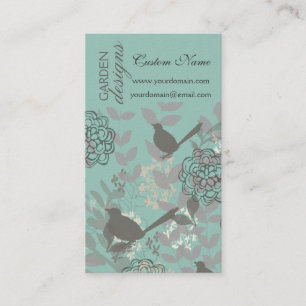 Cool Garden Cute Birds N Floral Pattern in Blue Business Card