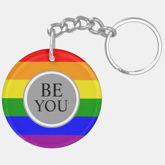 Cool Gay Pride Flag Be You Key Ring (Back Left)