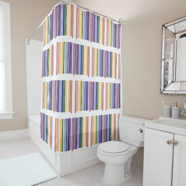 Cool Geometric Double Rainbow Barcodes Shower Curtain (In Situ)