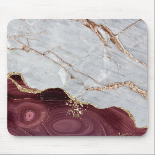 Cool Geometric Grey Gold Burgundy Marble Mouse Pad