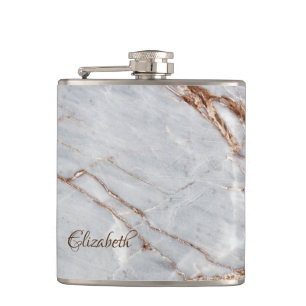 Cool Geometric Grey Gold Marble Texture Hip Flask