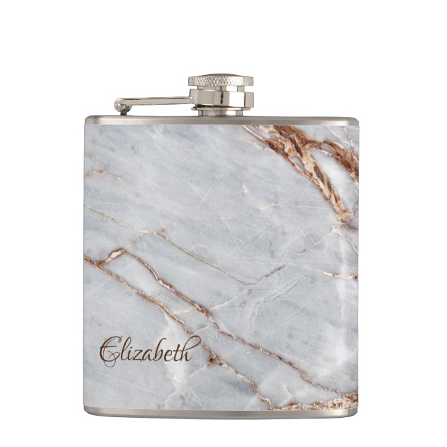 Cool Geometric Grey Gold Marble Texture Hip Flask (Front)