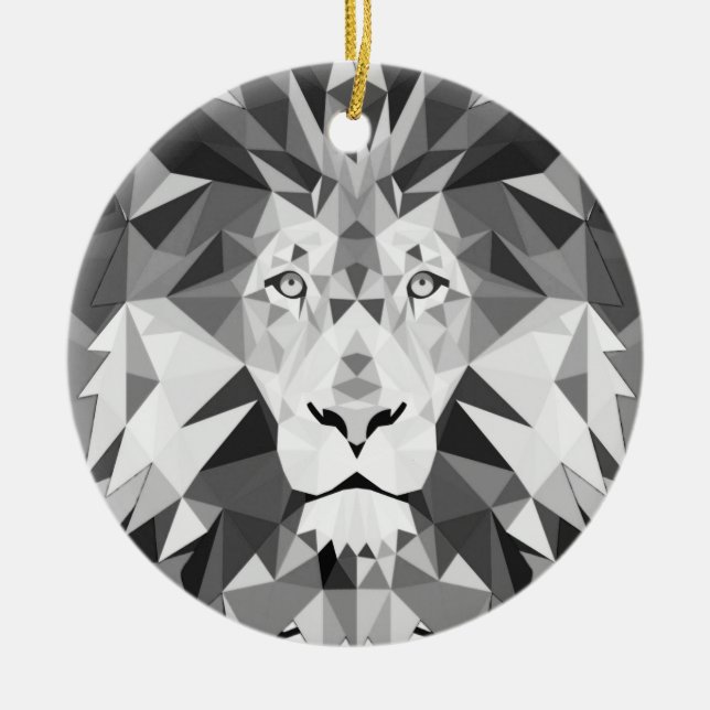 Cool Geometric Lion Head Ceramic Tree Decoration (Front)