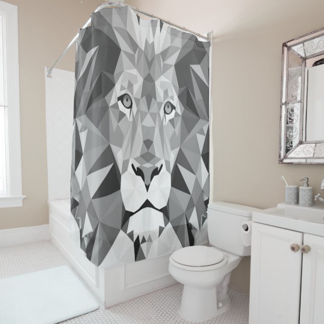 Cool Geometric Lion Head Shower Curtain (In Situ)