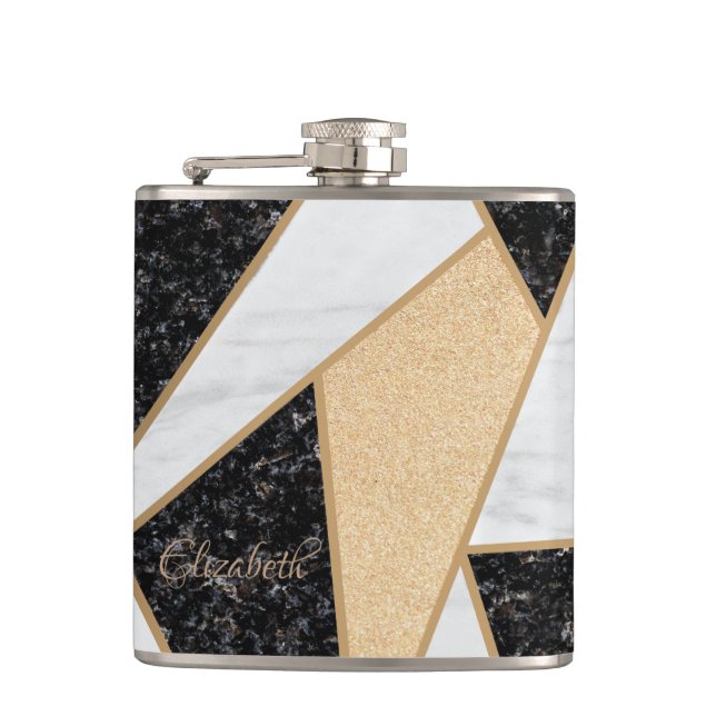 Cool Geometric Marble Texture Hip Flask (Front)
