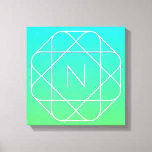 Cool Geometric Monogram Blue & Lime Green Ombre Canvas Print