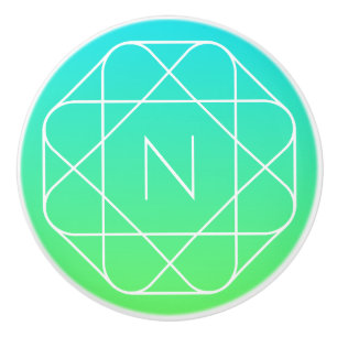 Cool Geometric Monogram Blue & Lime Green Ombre Ceramic Knob