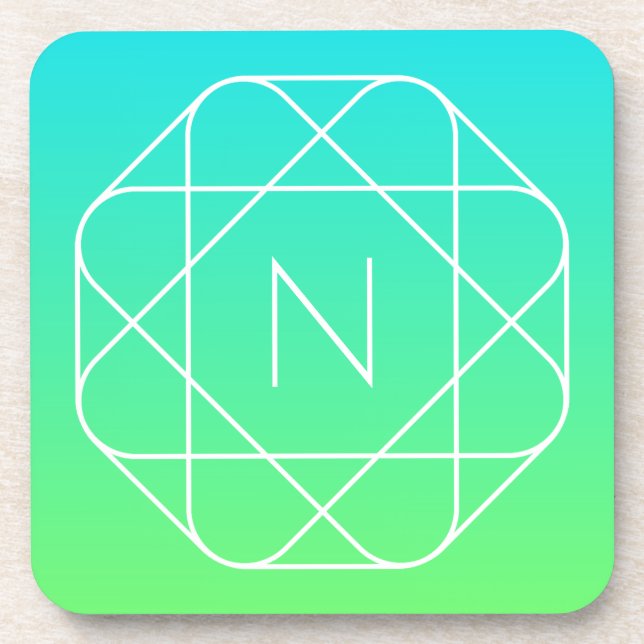 Cool Geometric Monogram | Blue & Lime Green Ombre Coaster (Front)