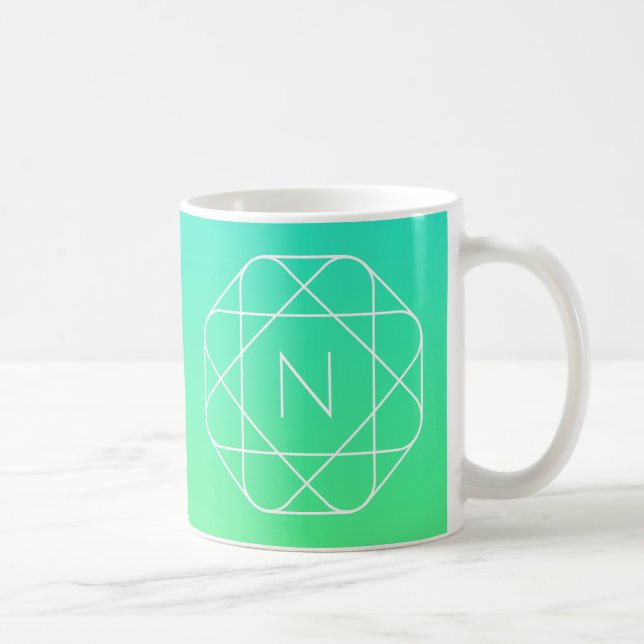 Cool Geometric Monogram | Blue & Lime Green Ombre Coffee Mug (Right)