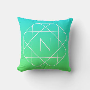 Cool Geometric Monogram Blue & Lime Green Ombre Cushion