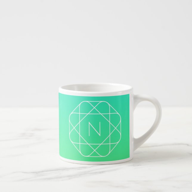 Cool Geometric Monogram | Blue & Lime Green Ombre Espresso Cup (Right)