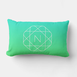 Cool Geometric Monogram Blue & Lime Green Ombre Lumbar Cushion