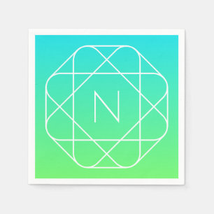 Cool Geometric Monogram   Blue & Lime Green Ombre Napkin