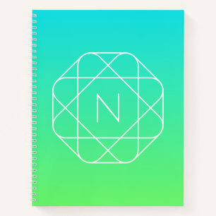 Cool Geometric Monogram Blue & Lime Green Ombre Notebook