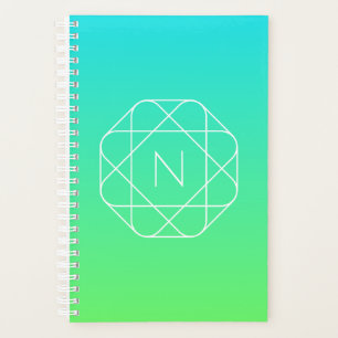 Cool Geometric Monogram   Blue & Lime Green Ombre Planner