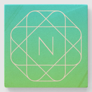 Cool Geometric Monogram   Blue & Lime Green Ombre Stone Coaster