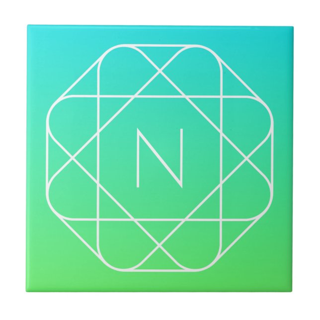 Cool Geometric Monogram | Blue & Lime Green Ombre Tile (Front)