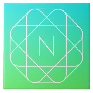 Cool Geometric Monogram Blue & Lime Green Ombre Tile