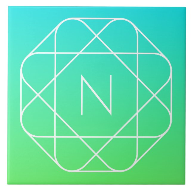 Cool Geometric Monogram | Blue & Lime Green Ombre Tile (Front)